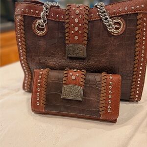 American Bling Western Studded Handbag & Wallet Set